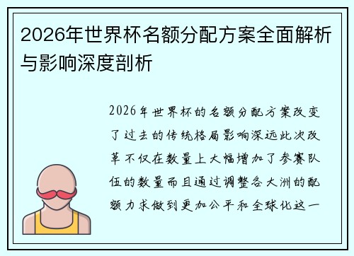 2026年世界杯名额分配方案全面解析与影响深度剖析